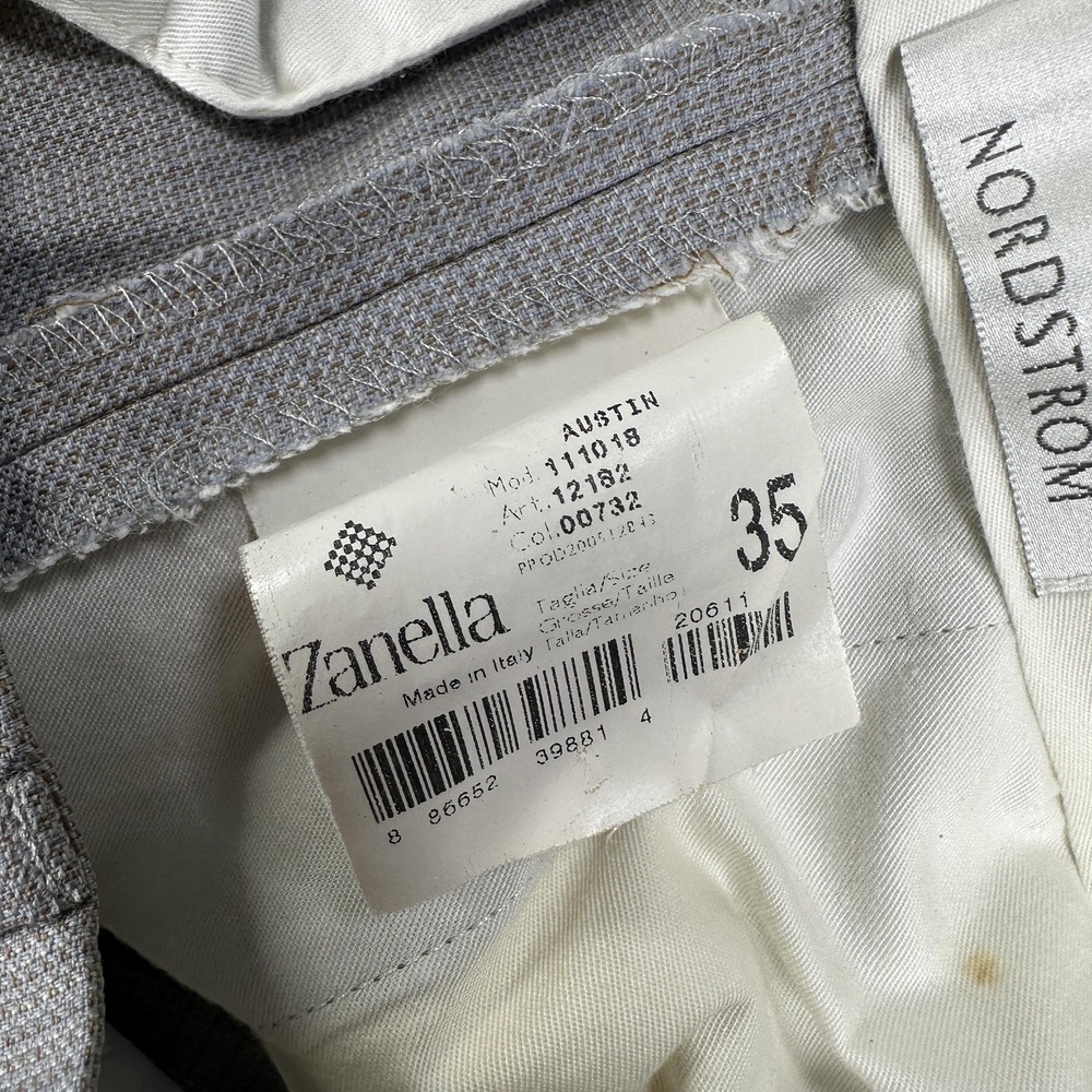 Zanella Austin Dress Pants Mens 35x28 Gray Check Pleated Cuffed Made In Italy - Picture 7 of 12